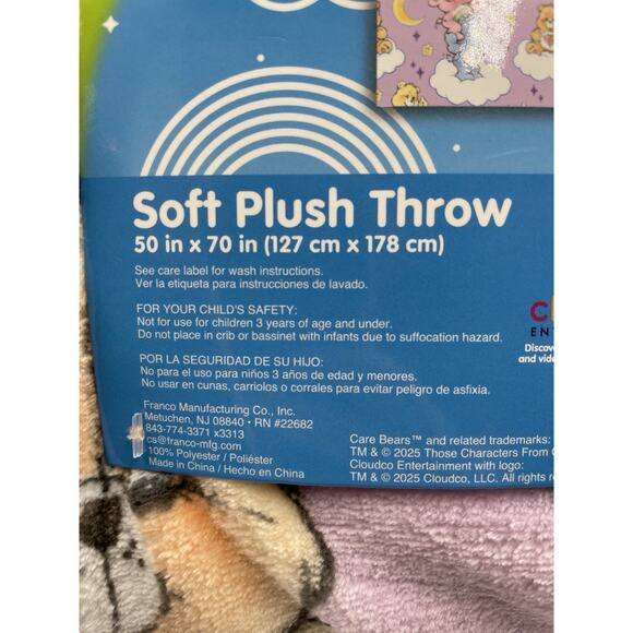 Care Bears Purple Sunshine & Clouds Soft Plush Throw Blanket 50”x70” NEW!!! - Picture 5 of 5